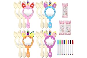 Gebrazy Lot de 12Kits Bricolage Miroir Kits,Licorne Artisanat en Bois à Peindre- Miroir en bois à peindre - Pour enfants - Cadeau de Fête - Kit de Bricolage en Bois Pour Enfants