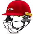 Steelbird Hitz Stainless Steel Premium Cricket Helmet for Men & Boys (Fixed Spring Steel Grill | Light Weight) (XL, Red Fabric with Green Interior)