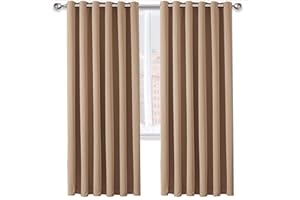 Oxford Homeware Blackout Curtains Bedroom Eyelet Thermal Insulated Noise Reducing Living Room Window Curtain Pair Panels + 2 Tiebacks (Beige, 90x90 (228x228cm))