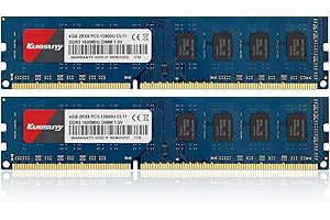 Kuesuny Lot de 2 barrettes de mémoire RAM DDR3 1600 MHz Udimm PC3-12800 PC3-12800U 1,5 V CL11 240 Broches 2RX8 à Double Rang sans ECC pour Ordinateur de Bureau sans Tampon 8GB Kit (2X4GB)