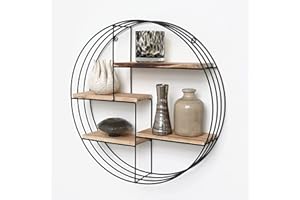 Vivol Etagere Murale Ronde en Métal Noir - 4 Tablettes en Bois - 50x11 cm