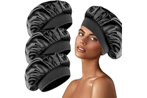 WINBEST 3 Stück Seidenhaube zum Schlafen, Schlafhaube Seide Silk Bonnet Satin Bonnet Sleep Cap Schlafhaube Haare Schützen Lockenhaube zum Schlafen Bonnet Seide Satin Haarhaube für Die Nacht(Schwarz)