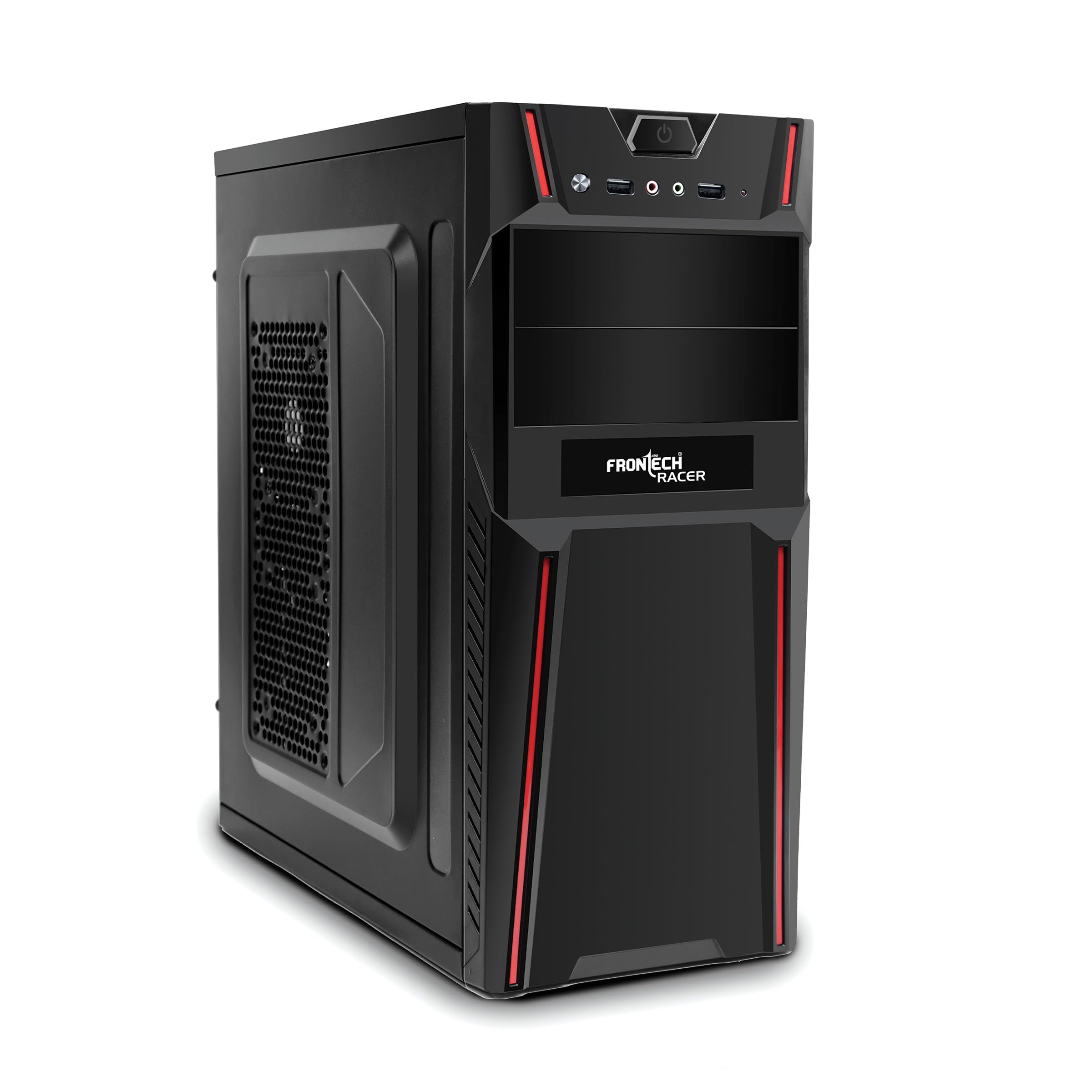 FRONTECH Racer Premium Silver Series Cabinet/Computer Case with HD Audio | ATX/Mini ATX Compatible | Installed 2 x 80 mm Fan, 2 x Front USB | Ideal for Home/Office/Gaming (FT 4250, Black)