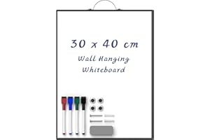 Nicpro Small Hanging Whiteboard for Wall A3, 40 x 30cm Magnetic Dry Erase White Board with Handle, 4 Pens, Eraser,Magnet, Portable Aluminum Black Frame Mini Notice Board for Home Kitchen Office School