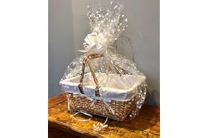 CHATTELS Shopping Basket Split Willow Wicker Hamper kit with Lining includes Cellophane & Bow Buff or White Picnic Storage Gift with Folding Handles (Buff)