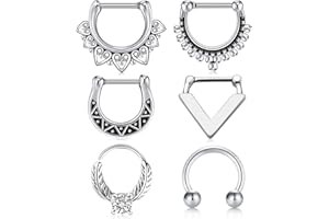 LAURITAMI 6pcs Septum Clickers Aros Set Acero Quirúrgico 8mm 16G Nariz Hoop Segmento con Bisagras Sleeper Septum Piercing Joyas Vintage Style
