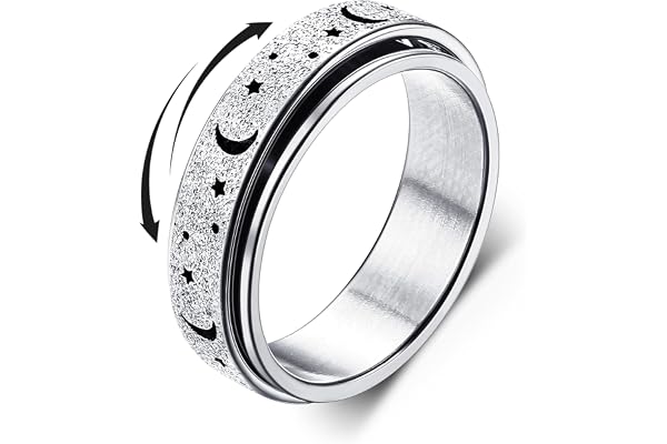 Diamday Anneaux Spinner pour Stress et Anxiété - Fidget Band en Acier Inoxydable avec Finition Sable Blast - Rouleaux Anti Stress pour Femmes et Hommes