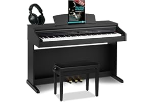 Classic Cantabile DP-50 Piano digital 88 teclas con mecanica martillo - Teclado electronico USB, 32 polifonía y funcion Twin-Piano - Organo musical para ninos - Set con banqueta y auriculares - Negro