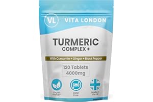 VL VITA LONDON Turmeric Tablets 4000mg | Turmeric Supplement with Added Black Pepper & Ginger | 120 High Strength Curcumin Tablet (Gummies, Not Capsule or Powder) | Vegan, Made in UK