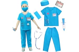 Wbesty Kids Scrubs for Girls Kids Doctor Costume 7pcs Play Kits with Costume and Accessories for Halloween Parties