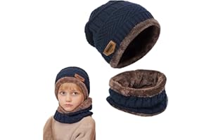 OUOQI Loop Schal Set, Kinder Wintermütze, Mütze und Schlauchschal Set,Mütze Loop Schal Set Gefüttert Wintermütze, Wintermütze Strickmützen, Schlauchschal Warme für Herbst Winter Frühling