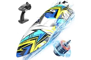DEERC ferngesteuerte Boote Tarnung mit Bürstenlosen Motor 2212,48 km/h RC Boot mit Alarmfunktion, 2,4 GHz Rennboot mit LED-Leuchten für Meere, Pools und Seen,Speedboot-Spielzeug für Kinder&Erwachsene