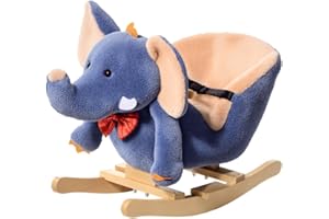 HOMCOM Children Kids Rocking Horse Toys Plush Elephant Rocker Seat with Sound Toddler Baby Gift for 1.5 Years+ Blue