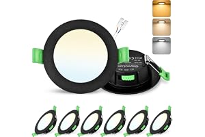 GeyouLux Set med 6 infällda LED-spotlights, 68 mm, 7 W, extra platta infällda takspotlights 2700K/4000K/6500K, justerbar, dim