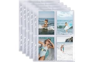LYNTYAOU 50 Pack 200 Pockets Photo Sleeves for A5 Ring Binder, 4 Pocket 66x90 mm 3.5inches Photo Page Protector Clear Double-Sided Kpop Photocard Sheets, Organizing Postcards Photo Album Refill Pages (155x195m