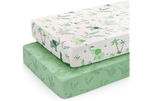 Yukkidds Next to Me Crib Sheets Fitted 83x50cm Baby Bedside Crib Sheets 2 Pack Super Soft & Breathable Microfiber Compatible with Chicco Next2Me Green Elephant