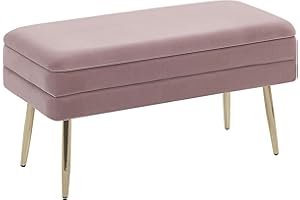 Beliani Panca Contenitore per Camera da Letto in Poliestere Rosa e Gambe Dorate