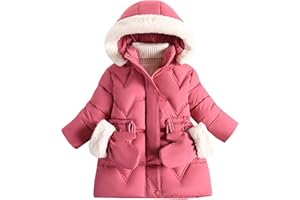 FEOYA Girls Winter Jacket Thick Coats with Detachable Fur Hood Long Sleeve Winter Warm Windproof Parka Coat with Gloves Padded Overcoat Outerwear 1-10 ans