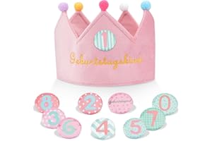 Moseem Geburtstagskrone Samt, Geburtstagskrone Mädchen Jungen mit Button Zahlen von 0-8,Krone Geburtstag,Party Deko,Für den Kindergeburtstag(Rosa)