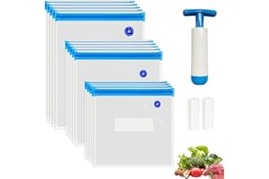 O2frepak 15 sztuk worków wielokrotnego użytku, bez BPA, 3 rozmiary z pompką i 2 klipsami uszczelniającymi, do gotowania i przechowywania żywności Sous Vide