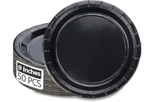 PTECDROTS 50 schwarze Pappteller, 22,9 cm, schwarze Einwegteller, rund, für den täglichen Gebrauch, Urlaub, Picknick, Feiern, Geburtstagsparty-Dekorationen