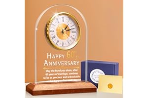 FULLOSUN 60th Anniversary Wedding Gift, Desk Table Clock, Anniversary Quartz Clock, 60 Years of Marriage, Diamond Wedding for Couple, Parents, Grandparents (60th)