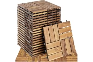 tectake® Lot de 20 Dalles clipsables exterieur Caillebotis exterieur Dalle Bois Résistant aux intempéries pour Revêtement de sol extérieur Terrasse Balcon Veranda Abri de jardin Dalle spa