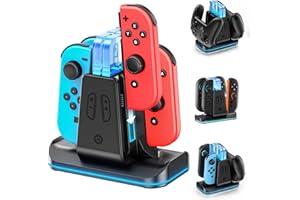 TOKLUCK 6-EN-1 Base de Carga para Switch, Compatible con SW/OLED/SW2 Joy-Cons & Switch1/2 Pro Mandos, 2,5 H Estación de Carga Nintendo Switch 2 para 4 JoyCons/2 Pro Mandos, Cargador Joy-con con 9 Modos RGB