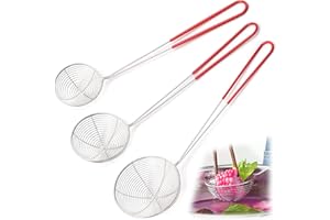 FAHIBIN 3 Pcs Spider Strainer Skimmer, Hot Pot Strainer, Stainless Steel Wire Skimmer Spoon, Kitchen Mesh Spoon for Cooking Hot Pot Frying Boiling Noodles Pasta (3 Sizes)
