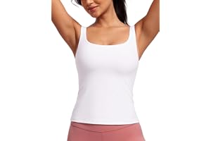 CRZ YOGA Women's Butterluxe Workout Square Neck Tank Tops with Built in Bra Padded Yoga Top Gym Athletic Sleeveless Camisole