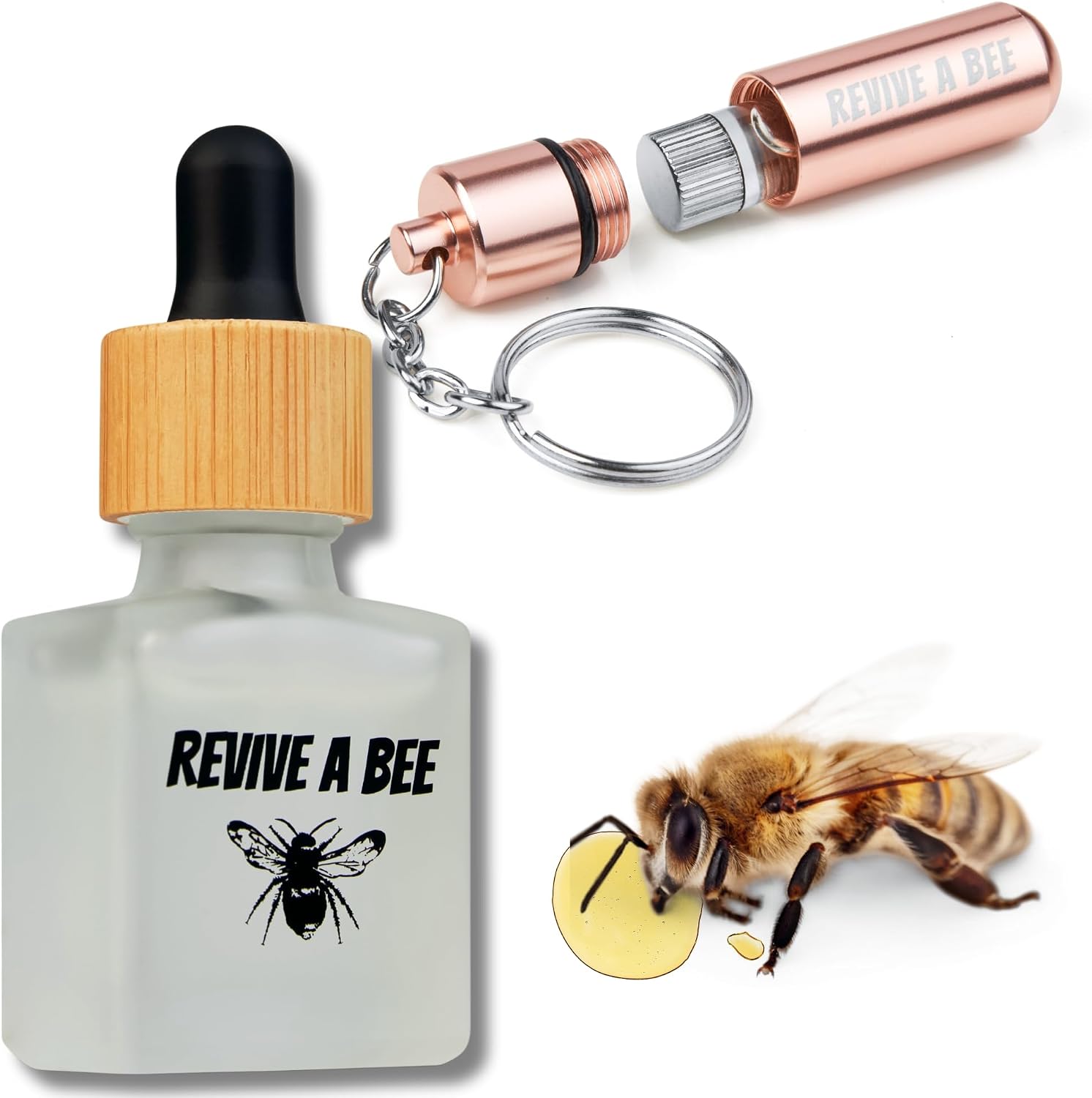 Revive a Bee Gift Box 1 x Bee Revival Kit Keyrings 1x Refill Bottle & Plantable Seed Paper