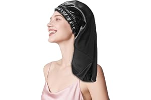 ‎TOWNSSILK townssilk Seidenhaube zum Schlafen, 100% 22 Momme Maulbeerseide, für Damen, luxuriös, atmungsaktiv, sitzt sicher über Nacht & druckfrei, ideal für lange & lockige Haare – Black 58cm