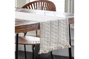 HAOMEEDUO Runner Macramè, Runner Tavola con Nappe, Runner da Tavolo Boho, Runner da Tavolo Cotone, Runner Runner Decorazione da Tavola per Casa, Sala da Pranzo, Albergo, 30 x 180 cm (Beige)