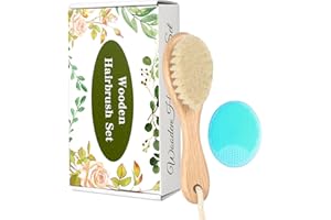 ROARGY Baby Holzbürste und Kamm Set, 2 Stück Natürliche Ziegenhaarbürste mit Wiegenkappe Kamm für Neugeborene Kleinkinder Neugeborene Jungen Mädchen (Grün)