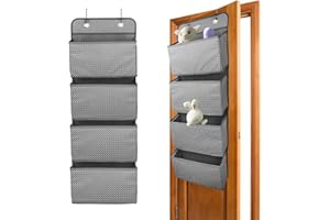 ManGotree Over The Door Storage Organiser, Foldable Hanging Shelf, Wardrobe Storage Organizer with 4 Pockets, Behind Door Hanging Closet Storage with 4 Hooks, for Bedroom, Living Room (Dot Grey)
