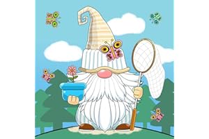 NAIMOER Cute Gnome Diamond Painting Kits for Adults, Full Drill Gnome Grow Flowers Diamond Painting Kits, DIY 5D Gnome Diamond Dots Summer Diamond Art Kits for Home Decor 30X30cm