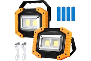 Saponhonix Projecteur LED Rechargeable,2 pièces 30W 2000LM Projecteur de Chantier LED,Projecteur Chantier USB Lampes de Camping Imperméable Portable avec 3 Modes pour Garage,pêche(4 piles incluses)