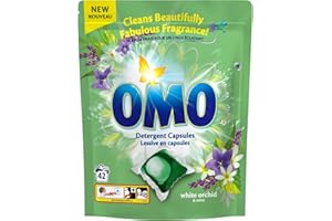 ‎OMO OMO Weiße Orchidee Waschkapseln – Tiefenreinigung mit starker Fleckenentfernung, 14 Tage anhaltender Blütenduft, schnell löslich, ideal für Kaltwäsche & 30-Min-Kurzwaschgang – 42 Kapseln à 20g