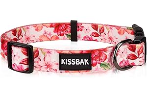KISSBAK Collar Perros para Perros pequeños - Diseño Especial, Lindo Collar para Perros pequeños, medianos y Grandes, Collar Suave Ajustable con Flores, para Cachorros machos y Hembras(XS,Rosa Peonía)