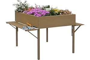 Outsunny Jardinière rectangulaire sur Pieds avec tablettes rabattables latérales, Potager surélevé avec 12 Compartiments, Film Tissu Non-tissé Inclus, 122 x 91,5 x 89 cm, Marron