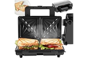 ‎TECTAKE tectake® Sandwichtoaster, Sandwichmaker Panini Grill, Tischgrill Kontaktgrill elektrisch mit Platten, Haushaltsgeräte für Toast, spezielles Muster, antihaftbeschichtet