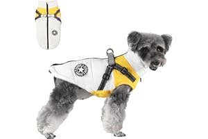 Aisuowa Cappotto Cane con Pettorina Invernale Giubbotto Cane Calda Impermeabile Cane Antivento Riflettente Gilet per Cani Cappottino Vestiti per Cani di Piccola Taglia Media e Grande(Giallo, XL)