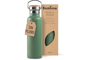 Bambaw Botella térmica 1 litro, Botella agua verde, Botella agua acero inoxidable 1 litro, Botella gimnasio, Termo agua caliente y fría, Cantimplora acero inoxidable – Verde salvia