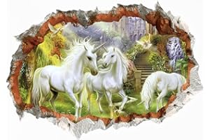‎WANDSTICKER4U WandSticker4U® - 3D Wall Sticker Unicorn in the Forest Girl I Wall Pictures: 70 x 50 cm I Wall Sticker Wall Sticker Unicorns Animals Horses Poster Children's Room Decoration Teenagers