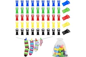 SVALOR Sockenklammern für Waschmaschine und Trockner Set, 50 Stück Bunt Sockenklammern mit 1 Aufbewahrungstasche, Rutschfester Sockenclip mit Haken, Sockenhalter, Socken waschen Organizer, Sockensortierer