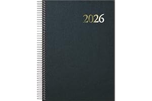 Dohe - Agenda 2026 - Día Página, Tamaño A5 (14x20 cm), Cierre de Espiral, 12 Meses Enero a Diciembre, Planificador Anual en Español - Segovia Negra