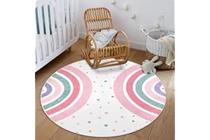 STARUIA Pink Rainbow Polka Dots 47"x47" Round Area Rug for Kids Room, Nursery, Playroom