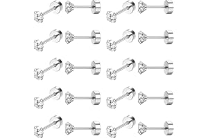Diamday 10Pares 18G Acero Inoxidable CZ Pendientes Aretes para Mujeres Hombres Cartílago Hélix Tragus Pendientes Hipoalergénicos Pequeños Circonita Cúbica Stud Ear Piercing Pendientes Juego