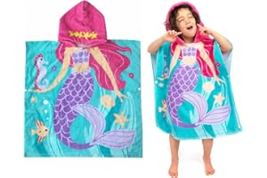 HausFine Asciugamano Bambini Poncho con Cappuccio in 100% Cotone Unicorno Teli Mare Asciugamani Sport per i Ragazzi e Le Ragazze Beach Wrap Bambini con Cappuccio Swim Spiaggia Asciugamano da Bagno