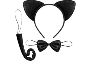 WILLBOND 3 Pcs Ears Headband Set for Kids Ears Tail Bow Tie Animal Dress Set Carnival Party Decoration Costume Accessory(Cat)